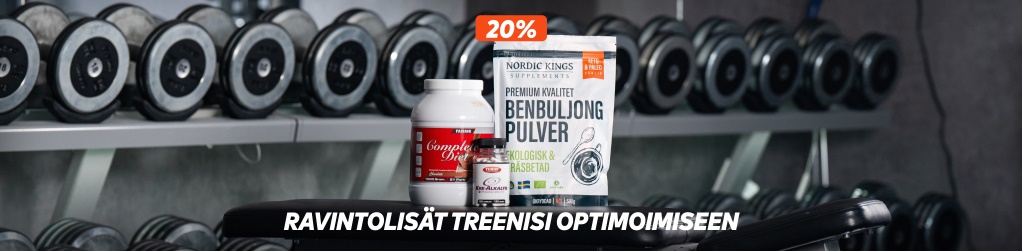 20 % valikoiduista lisravinteista ja elintarvikkeista